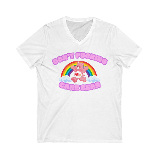 Don't Fucking Care Bear Jersey Short Sleeve V-Neck Tee