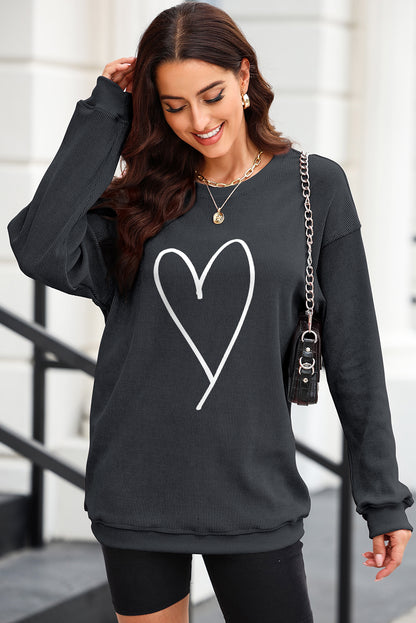 Heart Round Neck Dropped Shoulder Sweatshirt