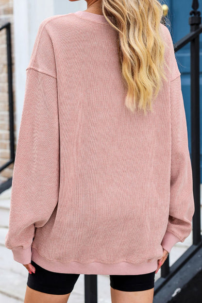 Heart Round Neck Dropped Shoulder Sweatshirt