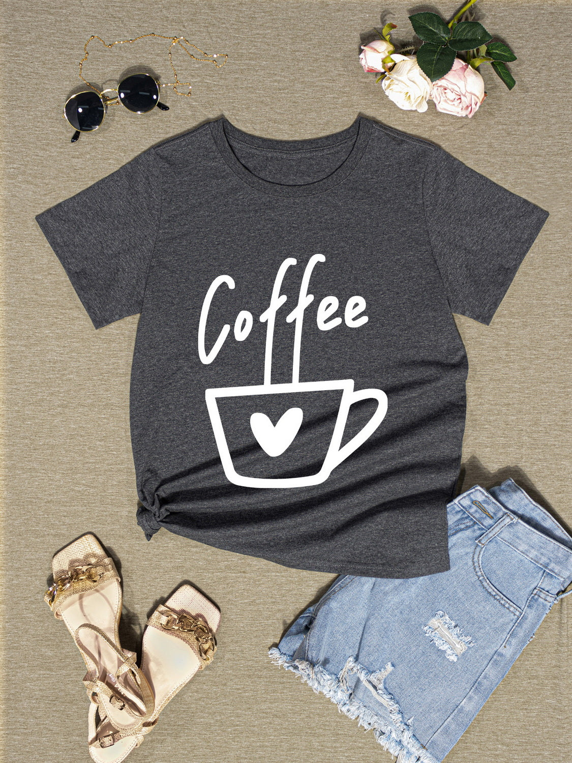 COFFEE Round Neck Short Sleeve T-Shirt