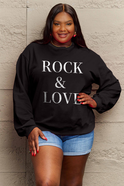 Simply Love Full Size ROCK ＆ LOVE Round Neck Sweatshirt