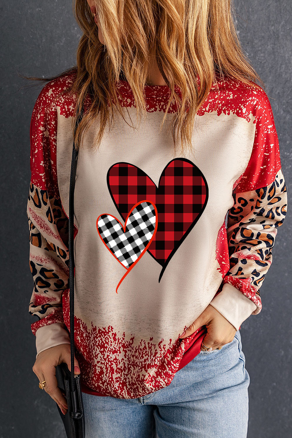 Heart Leopard Round Neck Sweatshirt