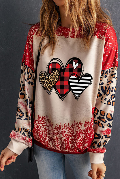 Heart Leopard Round Neck Sweatshirt